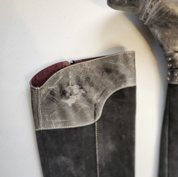 NoPulse Tall Gray Flat Boots Lined Winter Boots Faux Leather Size 39 8 Vegan Y2K - Picture 5 of 12